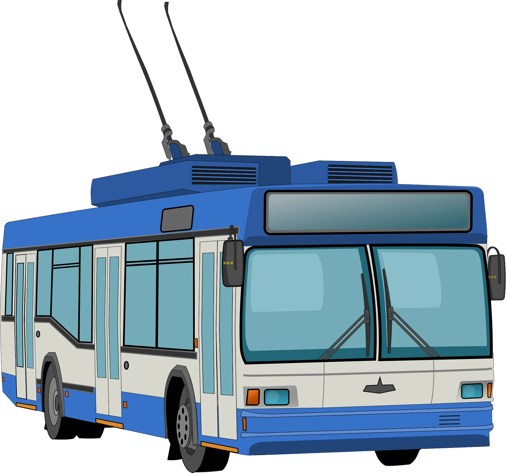 trolleybus with trolley poles, overhead wires, connected png